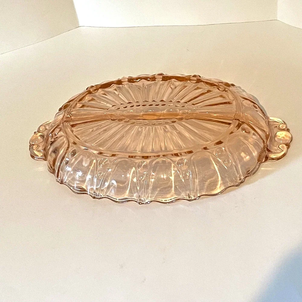 Anchor Hocking Pink Depression Glass Relish Serving Dish Oyster & Pearl Divided